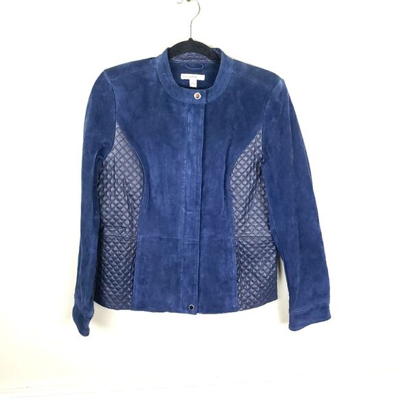 Isaac Mizrahi Jackets & Blazers - Isaac Mizrahi Live Women's Navy Blue Suede Moto Leather Quilted Zip Up Jacket 4